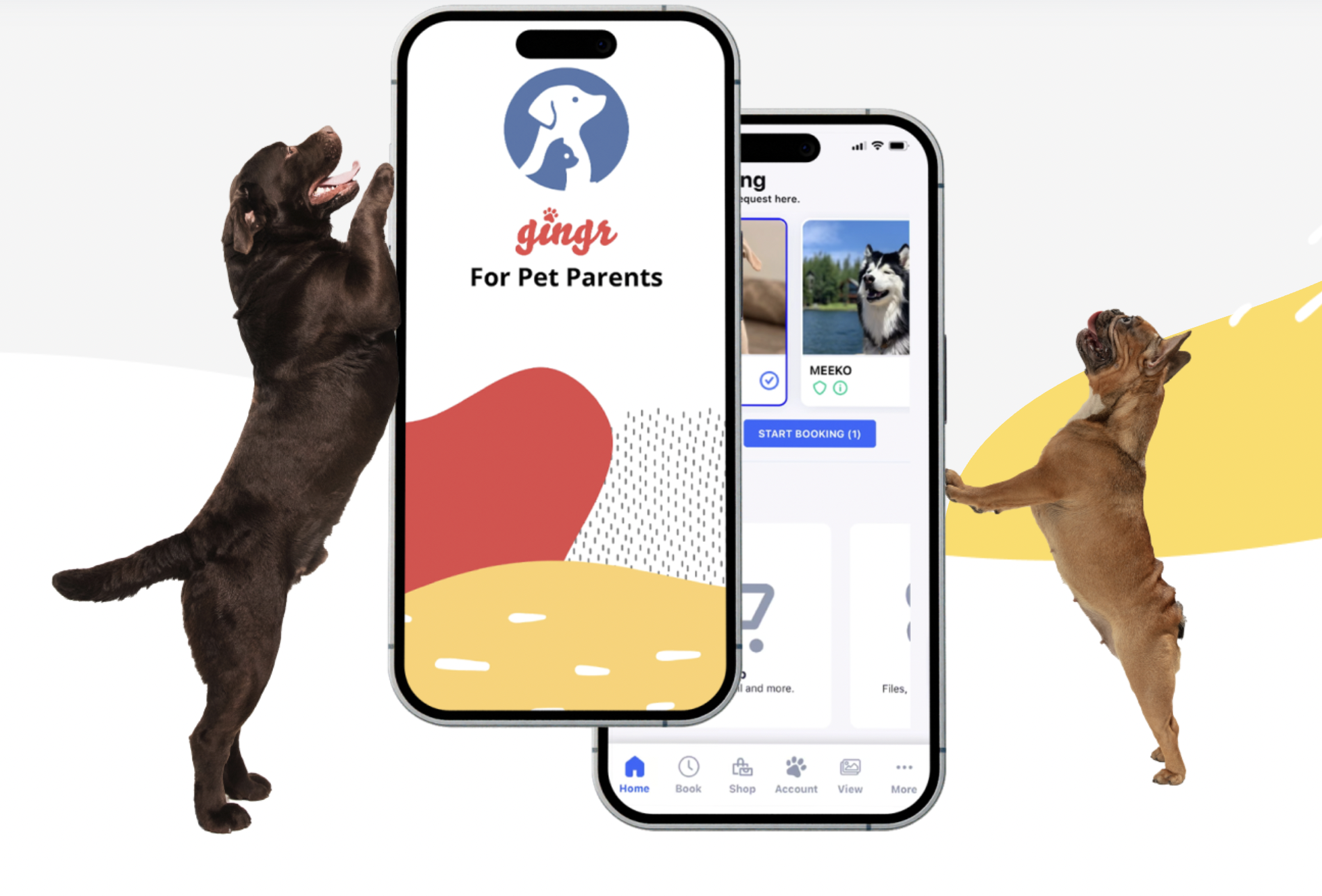 Gingr for Pet Parents mobile app used to book and manage dog boarding, daycare, grooming, and training reservations.